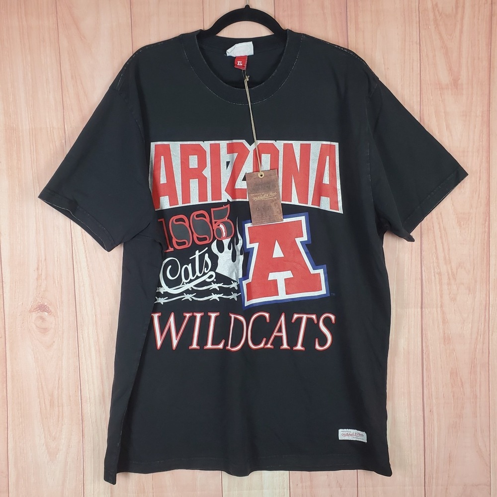 Mitchell & Ness Mens Shirt Sz XL Black Arizona Wildcats Bear Crew Short Sleeve